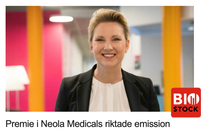 CEO Hanna Sjöström kommenterar Neola Medicals riktade emission 2023 i ny artikel av BioStock